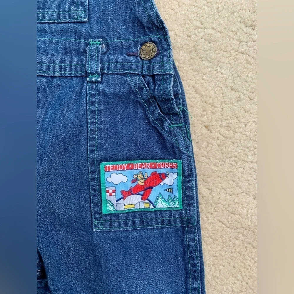 Vintage OshKosh Size 18 Months Denim Teddy Bear Corps Overalls